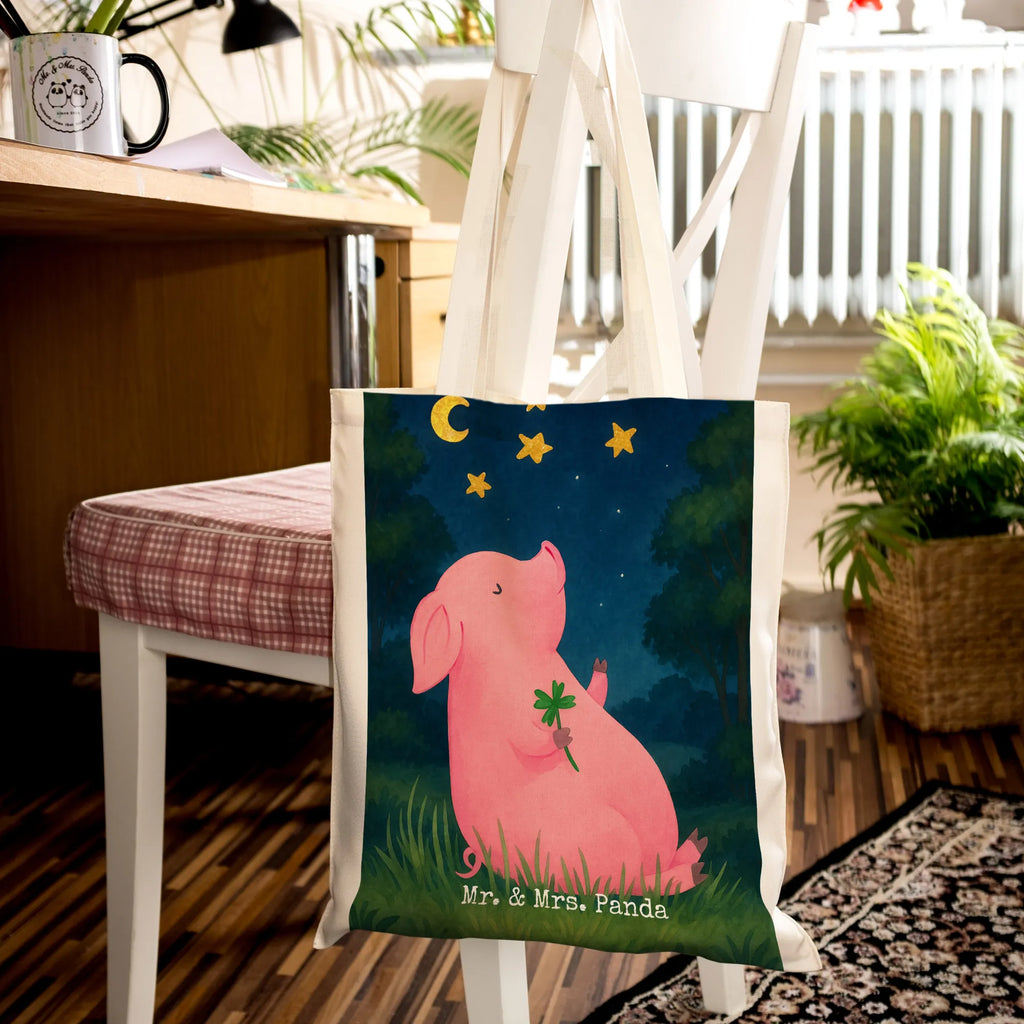 Tote bag Pig Luck Design Carrier bag, shopper, cloth bag, jute bag, shoulder bag, cotton bag, bag, pouch, shopping bag, small animals, cute, funny, cute animal motives, hand drawn, small world, funny sayings, good mood, happy, gifts, gift ideas, special gifts, animal lover, card, Lucky bastard. Luck, lucky charm, dreams, stars, motivation, piglet, asterisks, pig, goals