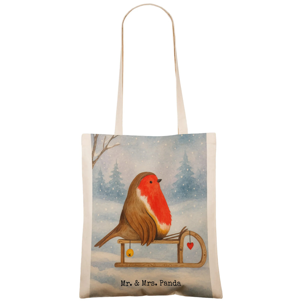 Tragetasche Rotkehlchen Schlitten Design Badetasche, Einkaufstüte, Schultertasche, Stofftasche, Umhängetasche, Jutetasche, Shopper, Tragetasche, Beuteltasche, Beutel, Einkaufstasche, Strandtasche, Tasche, Stoffbeutel, Laptoptasche, Jutebeutel, Winter, Weihnachten, Weihnachtsdeko, Nikolaus, Advent, Heiligabend, Wintermotiv, Schlitten, Vogel