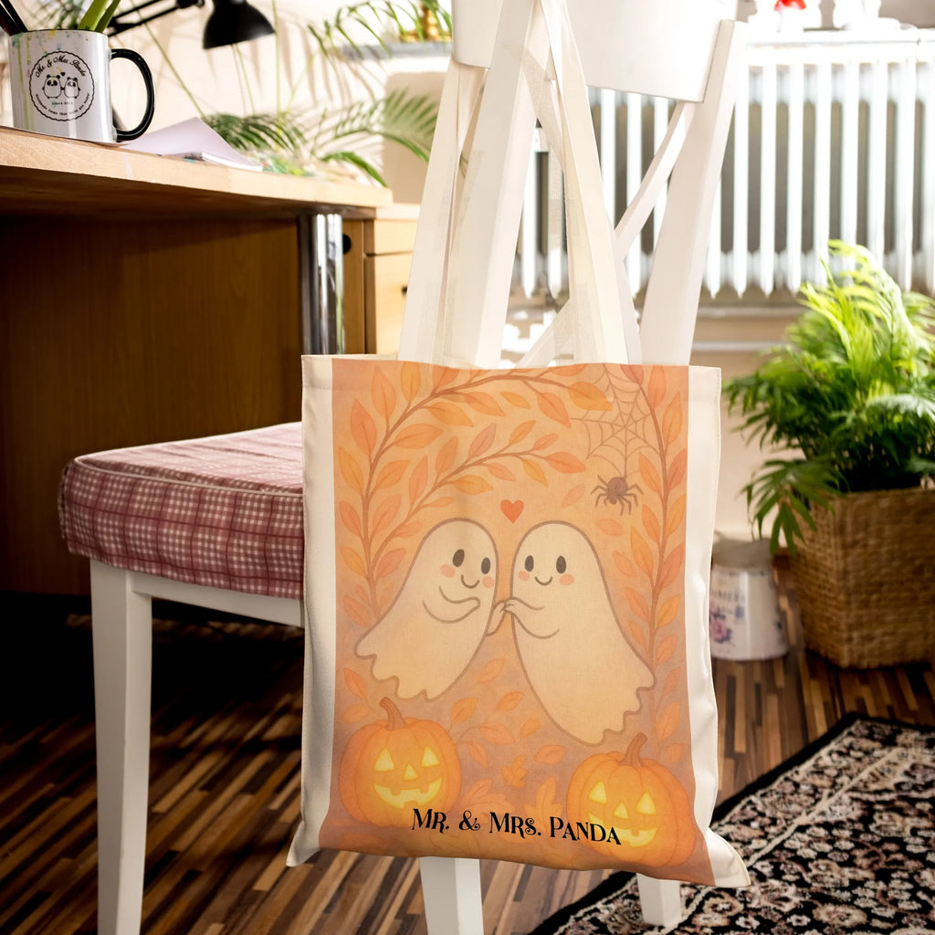 Tote bag Ghosts Dear Design Beuteltasche, Tasche, Jutetasche, Beutel, Badetasche, Einkaufstasche, Schultertasche, Stofftasche, Stoffbeutel, Strandtasche, Tragetasche, Laptoptasche, Einkaufstüte, Jutebeutel, Shopper, Umhängetasche, Halloween, Deko, Martinssingen, Dekoration, Geschenke, Schenken, Verliebt, Gespenst, Paar