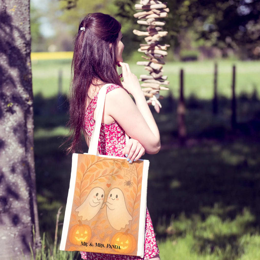 Tote bag Ghosts Dear Design Beuteltasche, Tasche, Jutetasche, Beutel, Badetasche, Einkaufstasche, Schultertasche, Stofftasche, Stoffbeutel, Strandtasche, Tragetasche, Laptoptasche, Einkaufstüte, Jutebeutel, Shopper, Umhängetasche, Halloween, Deko, Martinssingen, Dekoration, Geschenke, Schenken, Verliebt, Gespenst, Paar