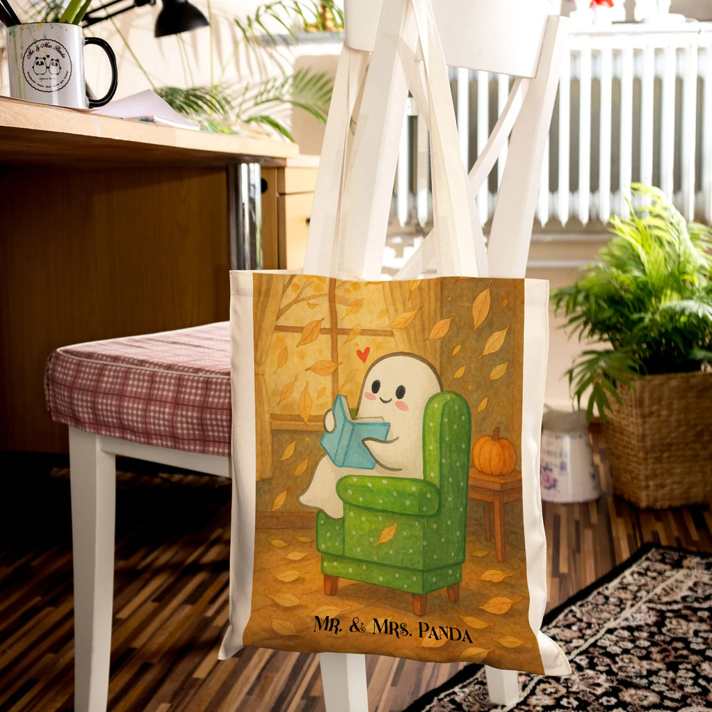 Tote bag Ghost Book Design Tragetasche, Stoffbeutel, Beutel, Einkaufstasche, Laptoptasche, Stofftasche, Jutebeutel, Einkaufstüte, Umhängetasche, Jutetasche, Shopper, Tasche, Schultertasche, Beuteltasche, Strandtasche, Badetasche, Halloween, Deko, Martinssingen, Dekoration, Geschenke, Schenken, Herbst, Gespenst, Buch, gemütlich