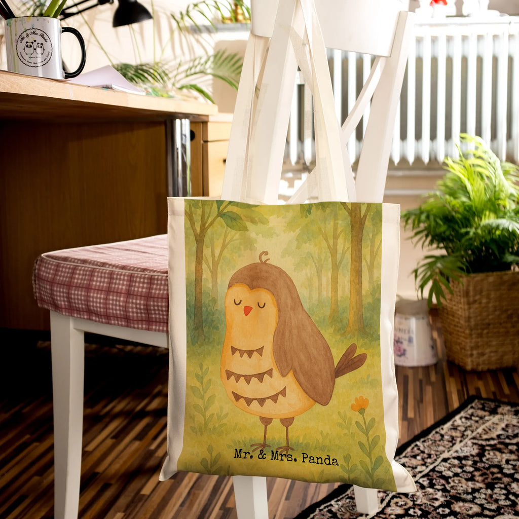 Tragetasche Eule Zufrieden Design Beuteltasche, Strandtasche, Stoffbeutel, Einkaufstasche, Umhängetasche, Shopper, Jutetasche, Tragetasche, Laptoptasche, Stofftasche, Einkaufstüte, Badetasche, Tasche, Beutel, Jutebeutel, Schultertasche, Eule, Liebe Spruch, Geschenk Hochzeitstag, Wortspiel lustig, Spruch schön, Owl, Eule Spruch, Eule deko, Romantisch