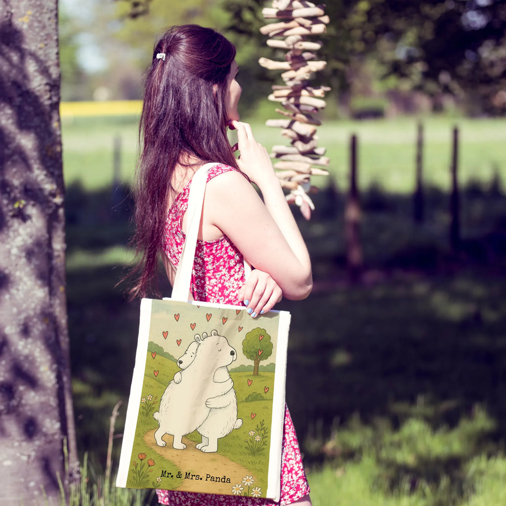 Tote bag Icebear Embrace Design bag, shopper, Carrier bag, jute bag, cloth bag, shopping bag, cotton bag, shoulder bag, pouch, small animals, cute, funny, cute animal motives, hand drawn, small world, funny sayings, good mood, happy, gifts, gift ideas, special gifts, animal lover, card