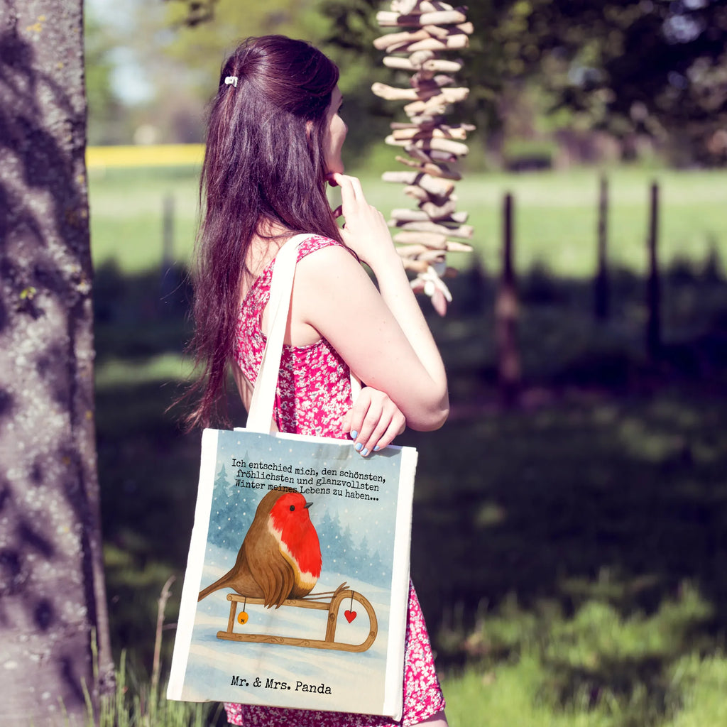 Tragetasche Rotkehlchen Schlitten Design Badetasche, Einkaufstüte, Schultertasche, Stofftasche, Umhängetasche, Jutetasche, Shopper, Tragetasche, Beuteltasche, Beutel, Einkaufstasche, Strandtasche, Tasche, Stoffbeutel, Laptoptasche, Jutebeutel, Winter, Weihnachten, Weihnachtsdeko, Nikolaus, Advent, Heiligabend, Wintermotiv, Schlitten, Vogel