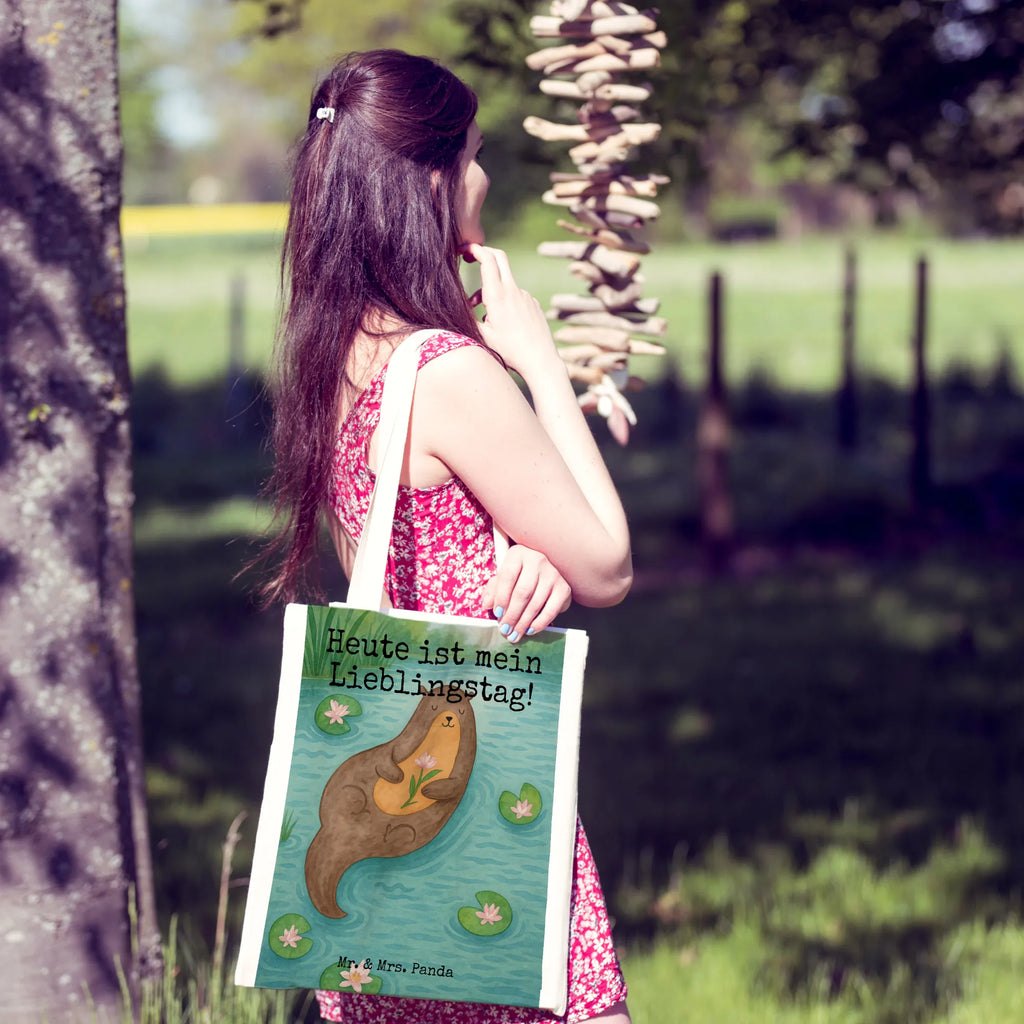 Tragetasche Otter Seerose Design Stofftasche, Strandtasche, Badetasche, Einkaufstüte, Einkaufstasche, Tasche, Umhängetasche, Schultertasche, Beutel, Shopper, Stoffbeutel, Laptoptasche, Tragetasche, Jutebeutel, Beuteltasche, Jutetasche, Otter, Fischotter, Seeotter, Otter Seeotter See Otter