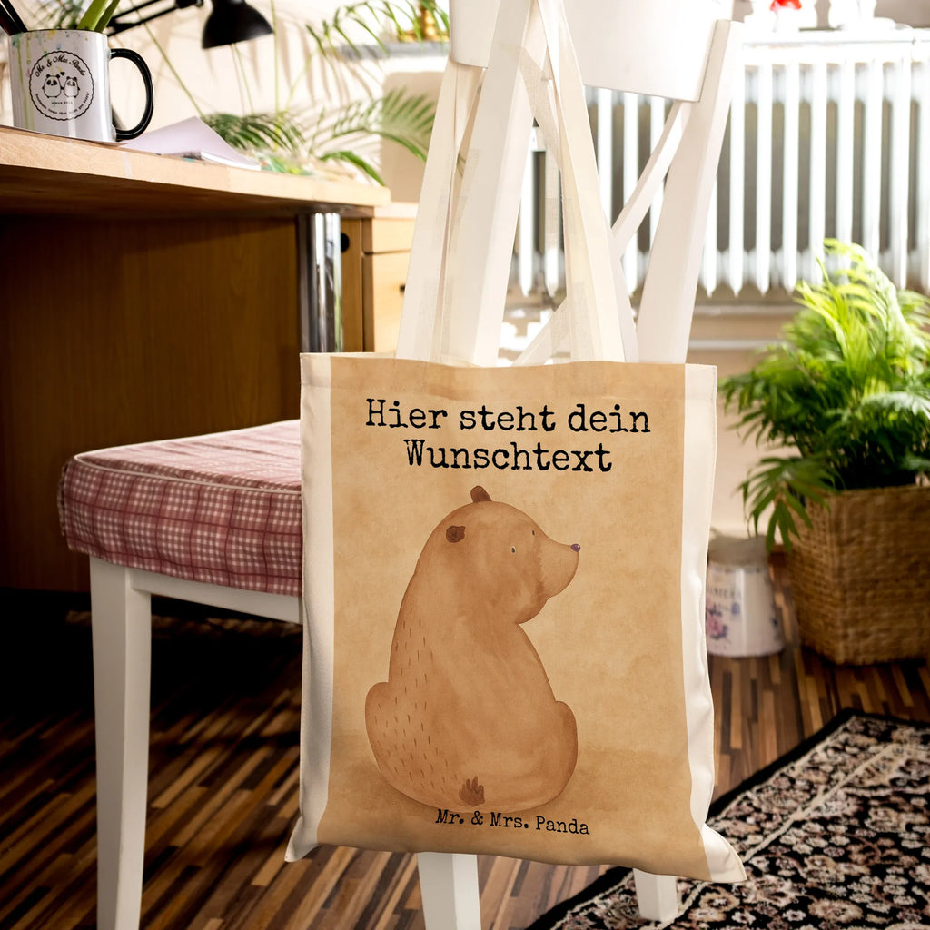 Personalisierte Tragetasche Bär Schulterblick Design Einkaufstasche mit Namen, Personalisierter Jutebeutel, Personalisierte Kindergartentasche, Stoffbeutel mit Namen, Personalisierte Beuteltasche, Personalisierter Stoffbeutel, Tragetasche mit Namen, Personalisierte Einkaufstasche, Personalisierte Tasche, Personalisierter Beutel, Personalisierte Jutetasche, Bär, Teddy, Teddybär, Motivation, Weltansicht, Weisheit, Bären, Selbstachtung, Bärenliebe