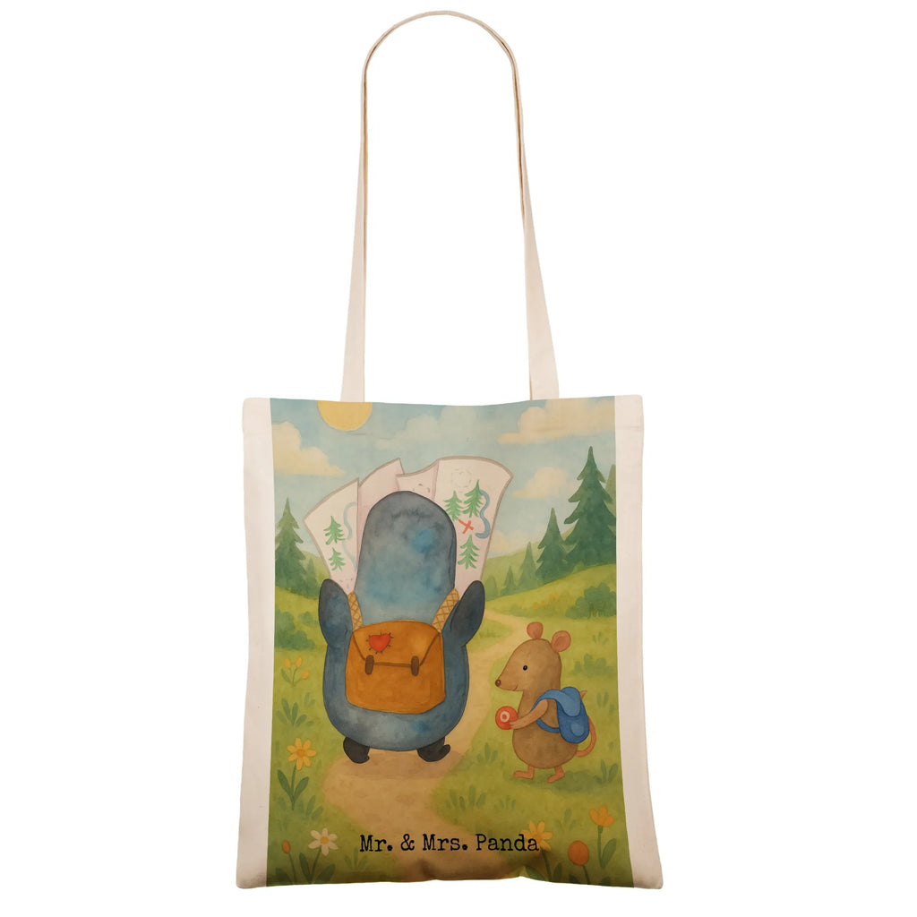 Tragetasche Pinguin & Maus Wanderer Design Einkaufstüte, Schultertasche, Einkaufstasche, Badetasche, Strandtasche, Laptoptasche, Tragetasche, Jutebeutel, Tasche, Stofftasche, Beutel, Umhängetasche, Jutetasche, Beuteltasche, Shopper, Stoffbeutel, Pinguin, Pinguine, Wanderlust, Roadtrip, wandern, Ausflug, Abenteuer, Abenteurer