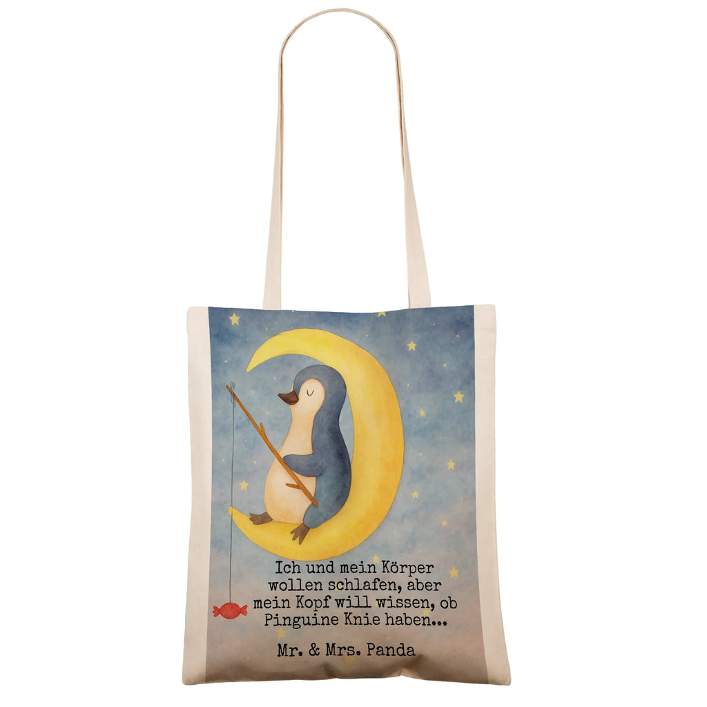 Tragetasche Pinguin Mond Design Strandtasche, Laptoptasche, Umhängetasche, Badetasche, Jutebeutel, Tasche, Stofftasche, Beutel, Einkaufstasche, Beuteltasche, Schultertasche, Jutetasche, Stoffbeutel, Tragetasche, Einkaufstüte, Shopper, Pinguin, Pinguine, Schlafstörungen, Nachtruhe, Einschlafen, Spruch, Schlafzimmer, Gästezimmer, schlafen