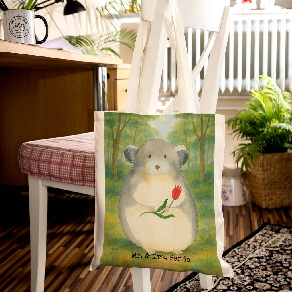 Tragetasche Chinchilla Blume Design Jutebeutel, Einkaufstasche, Tragetasche, Jutetasche, Laptoptasche, Badetasche, Tasche, Shopper, Stofftasche, Beuteltasche, Beutel, Strandtasche, Stoffbeutel, Schultertasche, Einkaufstüte, Umhängetasche, Tiermotive, Gute Laune, lustige Sprüche, Tiere, Chaos, Chinchillas, Kummer, Glücklichsein, Chinchilla, Büroalltag, Liebeskummer, traurig sein, Büro, Depressionen