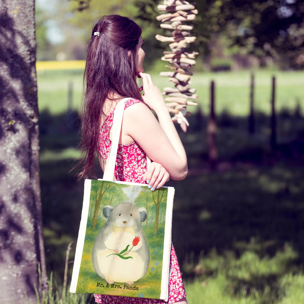 Tragetasche Chinchilla Blume Design Jutebeutel, Einkaufstasche, Tragetasche, Jutetasche, Laptoptasche, Badetasche, Tasche, Shopper, Stofftasche, Beuteltasche, Beutel, Strandtasche, Stoffbeutel, Schultertasche, Einkaufstüte, Umhängetasche, Tiermotive, Gute Laune, lustige Sprüche, Tiere, Chaos, Chinchillas, Kummer, Glücklichsein, Chinchilla, Büroalltag, Liebeskummer, traurig sein, Büro, Depressionen