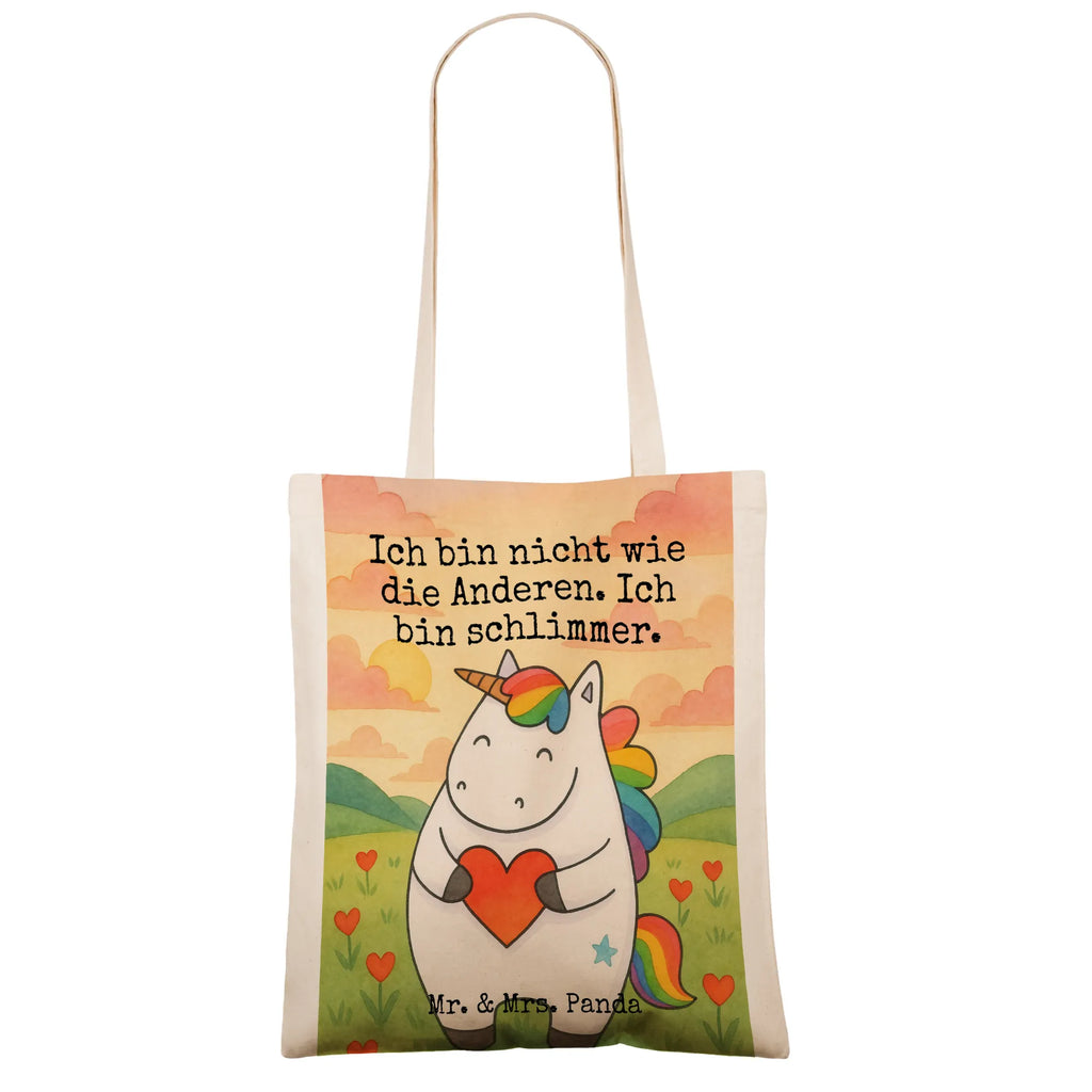 Tragetasche Einhorn Herz Design Laptoptasche, Jutebeutel, Stoffbeutel, Strandtasche, Badetasche, Einkaufstüte, Jutetasche, Umhängetasche, Einkaufstasche, Tasche, Beuteltasche, Shopper, Schultertasche, Stofftasche, Tragetasche, Beutel, Einhorn, Einhörner, Einhorn Deko, Unicorn, anders, böse, schlimm, Herz, bunt, Freundin, witzig, lustig