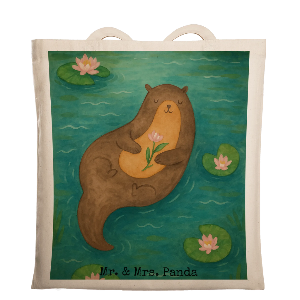 Tragetasche Otter Seerose Design Stofftasche, Strandtasche, Badetasche, Einkaufstüte, Einkaufstasche, Tasche, Umhängetasche, Schultertasche, Beutel, Shopper, Stoffbeutel, Laptoptasche, Tragetasche, Jutebeutel, Beuteltasche, Jutetasche, Otter, Fischotter, Seeotter, Otter Seeotter See Otter