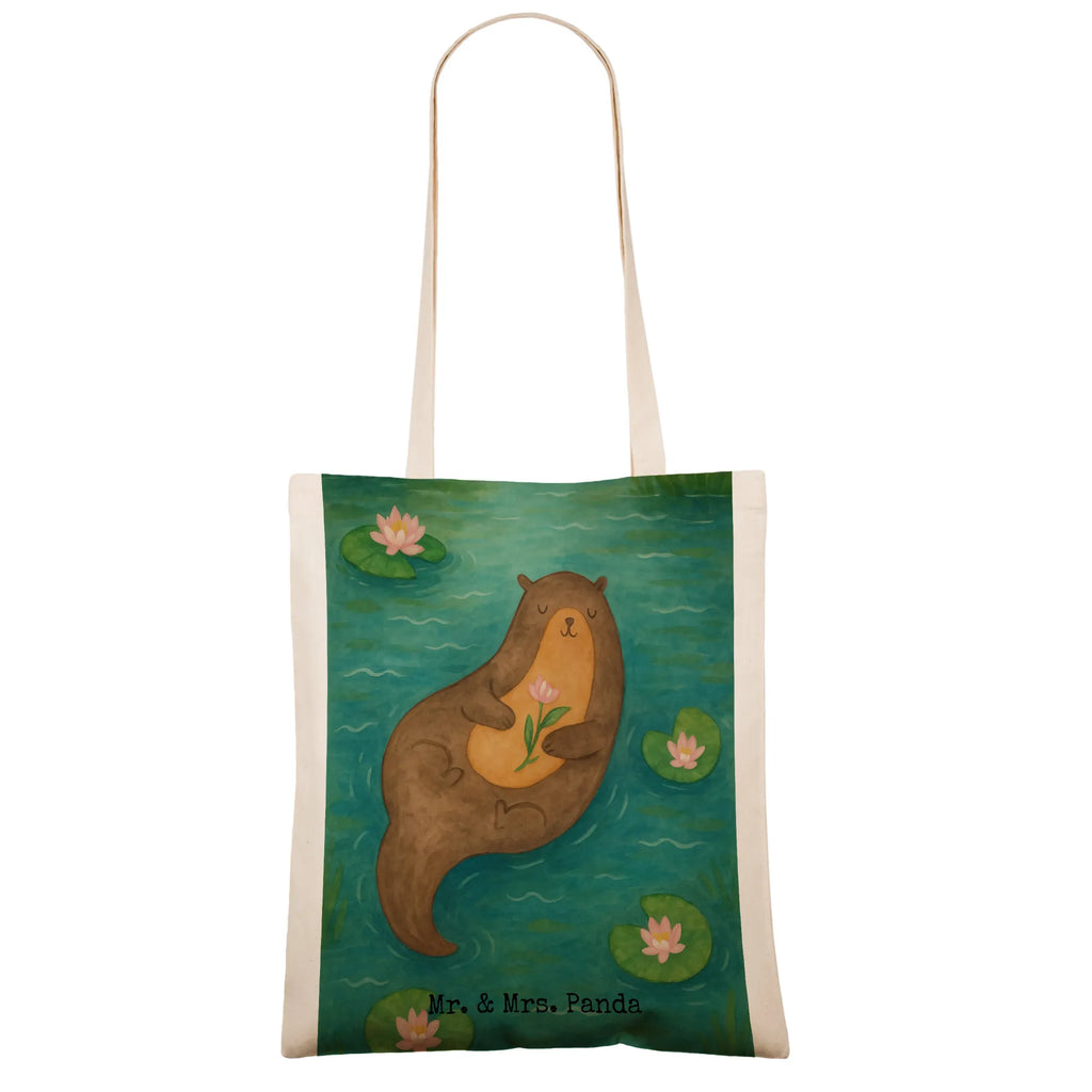 Tragetasche Otter Seerose Design Stofftasche, Strandtasche, Badetasche, Einkaufstüte, Einkaufstasche, Tasche, Umhängetasche, Schultertasche, Beutel, Shopper, Stoffbeutel, Laptoptasche, Tragetasche, Jutebeutel, Beuteltasche, Jutetasche, Otter, Fischotter, Seeotter, Otter Seeotter See Otter