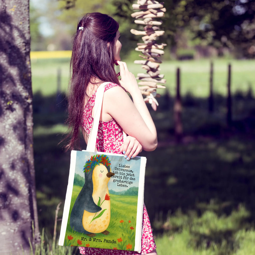 Tragetasche Pinguin Blumen Design Tasche, Badetasche, Strandtasche, Stoffbeutel, Shopper, Jutetasche, Laptoptasche, Beuteltasche, Tragetasche, Umhängetasche, Stofftasche, Schultertasche, Einkaufstüte, Jutebeutel, Beutel, Einkaufstasche, Pinguin, Lebenslust, Liebeskummer, Universum, Motivation, Wünsche, Leben, Lebensziele, Ziele, Blumenkranz, Geschenkidee, Pinguine