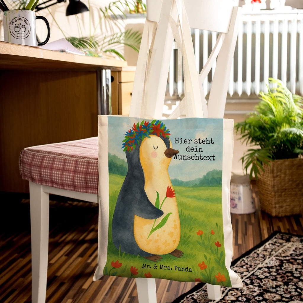 Personalisierte Tragetasche Pinguin Blumen Design Personalisierter Stoffbeutel, Personalisierter Beutel, Personalisierte Kindergartentasche, Personalisierte Einkaufstasche, Personalisierte Jutetasche, Personalisierter Jutebeutel, Tragetasche mit Namen, Stoffbeutel mit Namen, Personalisierte Tasche, Personalisierte Beuteltasche, Einkaufstasche mit Namen, Pinguin, Motivation, Blumenkranz, Pinguine, Ziele, Universum, Liebeskummer, Leben, Wünsche, Geschenkidee, Lebenslust, Lebensziele