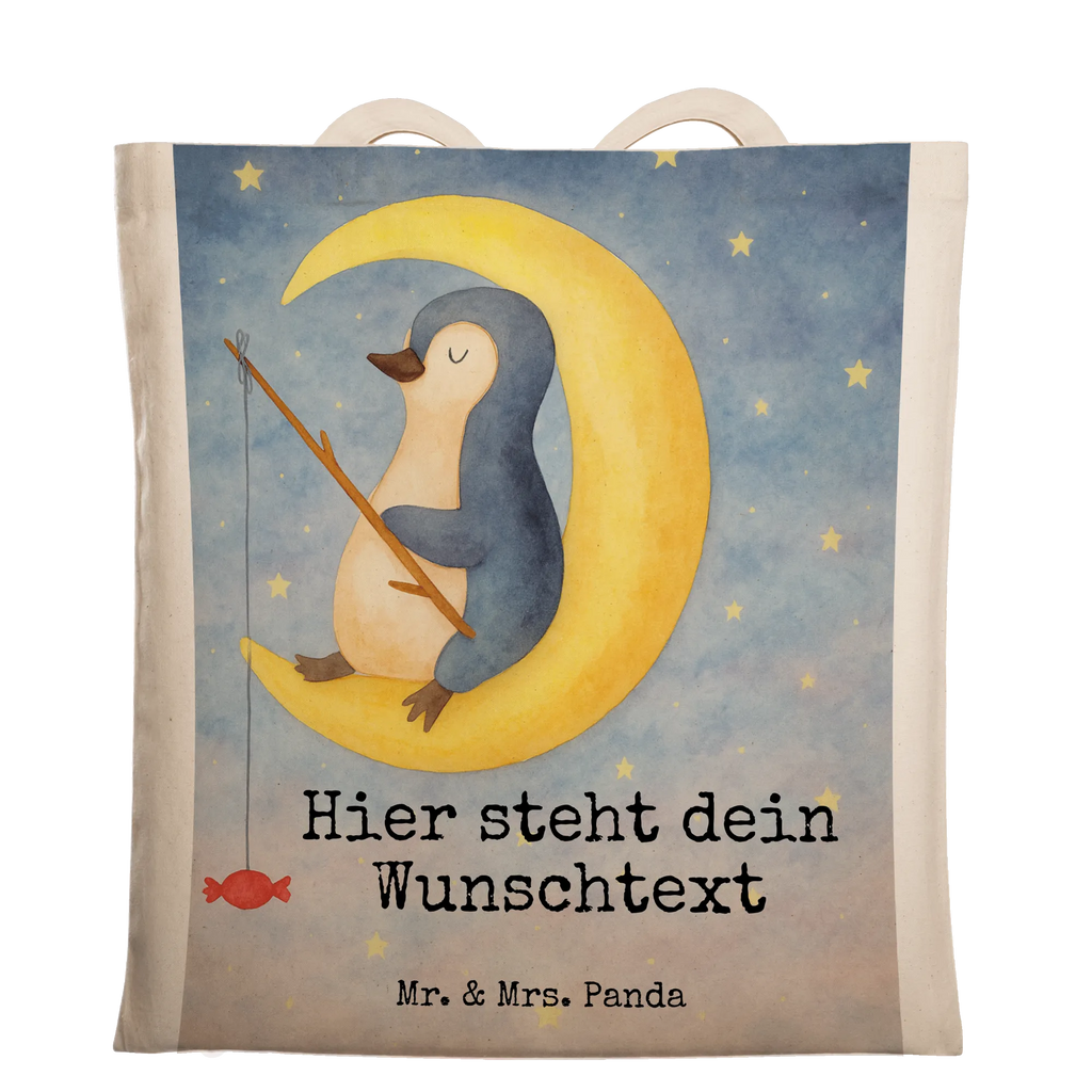 Personalisierte Tragetasche Pinguin Mond Design Personalisierter Stoffbeutel, Personalisierte Kindergartentasche, Personalisierter Jutebeutel, Personalisierte Beuteltasche, Personalisierte Jutetasche, Personalisierter Beutel, Personalisierte Tasche, Stoffbeutel mit Namen, Personalisierte Einkaufstasche, Einkaufstasche mit Namen, Tragetasche mit Namen, Pinguin, Nachtruhe, schlafen, Spruch, Gästezimmer, Schlafstörungen, Schlafzimmer, Pinguine, Einschlafen