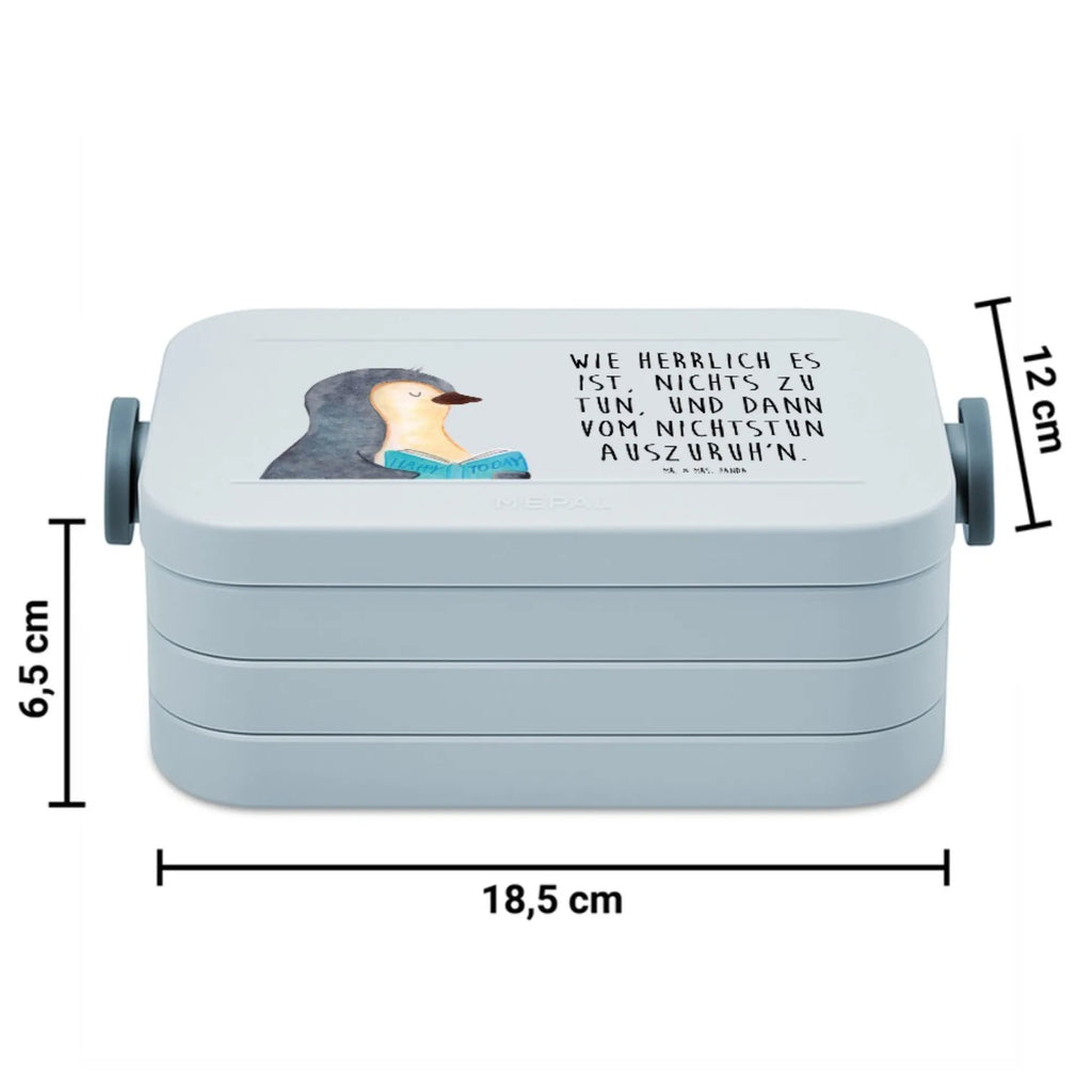 MEPAL Bentobox Pinguin Buch Motiv Brotdose, Bentobox, Lunchbox, Pinguin, Freizeit, Pinguine, Nichtstun, Urlaub, Ferien, Buch, Lesen, Bücherwurm, Faulenzen
