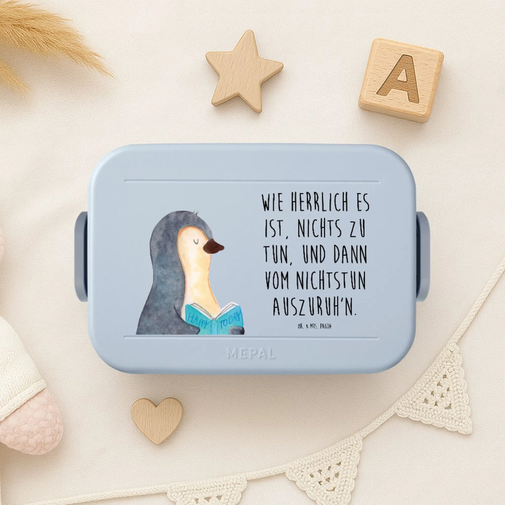 MEPAL Bentobox Pinguin Buch Motiv Brotdose, Bentobox, Lunchbox, Pinguin, Freizeit, Pinguine, Nichtstun, Urlaub, Ferien, Buch, Lesen, Bücherwurm, Faulenzen