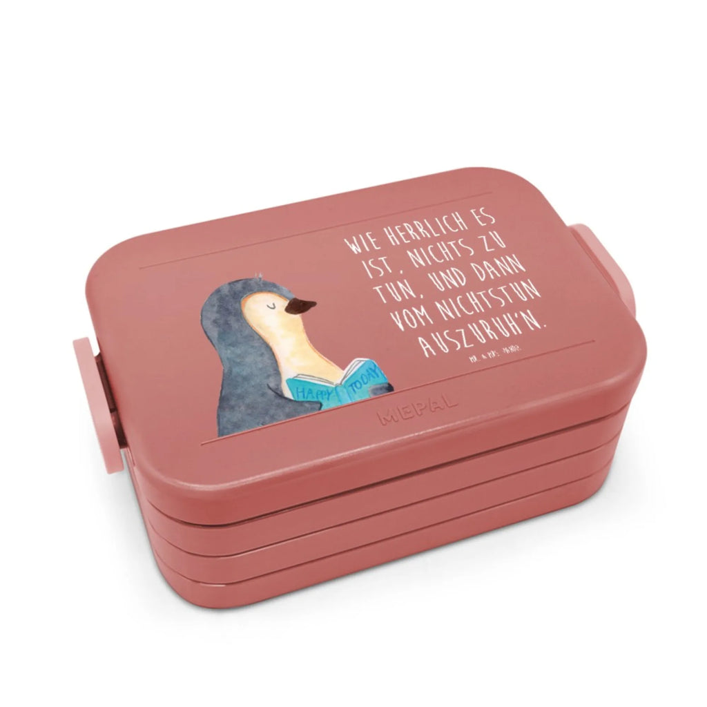 MEPAL Bentobox Pinguin Buch Motiv Brotdose, Bentobox, Lunchbox, Pinguin, Freizeit, Pinguine, Nichtstun, Urlaub, Ferien, Buch, Lesen, Bücherwurm, Faulenzen