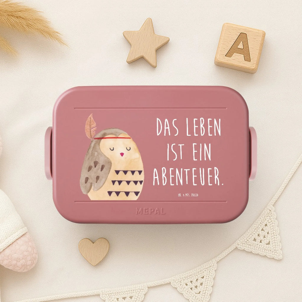 MEPAL Bentobox Eule Federschmuck Motiv Bentobox, Lunchbox, Brotdose, Eule, Reisespruch, Eule Deko, Das Leben ist ein Abenteuer, Owl, Dekoration, Federschmuck