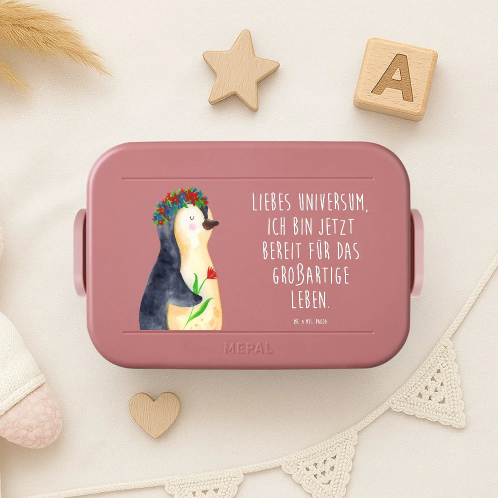 MEPAL Bentobox Pinguin Blumen Motiv Lunchbox, Brotdose, Bentobox, Pinguin, Geschenkidee, Blumenkranz, Wünsche, Lebensziele, Leben, Motivation, Ziele, Lebenslust, Liebeskummer, Pinguine, Universum