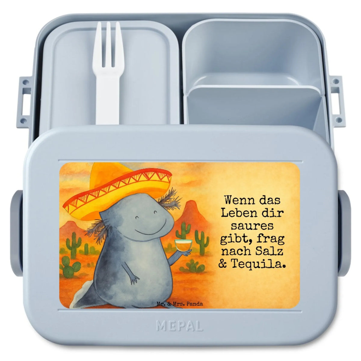 MEPAL Bentobox Axolotl Tequila Design Snackbox, Snackdose, Meal Prep Box, Lebensmittelbehälter, Jausenbox, Essensbehälter, Bento-Brotdose, Essensbox, Lunchbox, Frischhaltedose, Vesperbox, Bentobox, Bento Box, Axolotl, Molch, Lurche, Schwanzlurch, Mexico, Feuerdrache, Sombrero, Lurch, Spruch, Zitrone, Tequila, Mexiko, Motivation, Axolot, Feuersalamander
