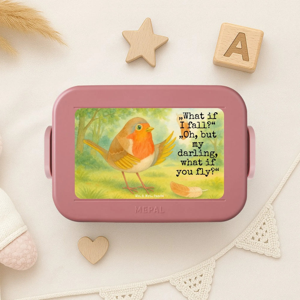 MEPAL Bentobox Rotkehlchen Federn Design Bentobox, Lunchbox, Brotdose, Tiermotive, Gute Laune, lustige Sprüche, Tiere, Spruch Mut, Spruch Motivation, What if i fall, Vogel, Rotkehlchen, Motivationsbilder, fliegen, Motivation Sprüche