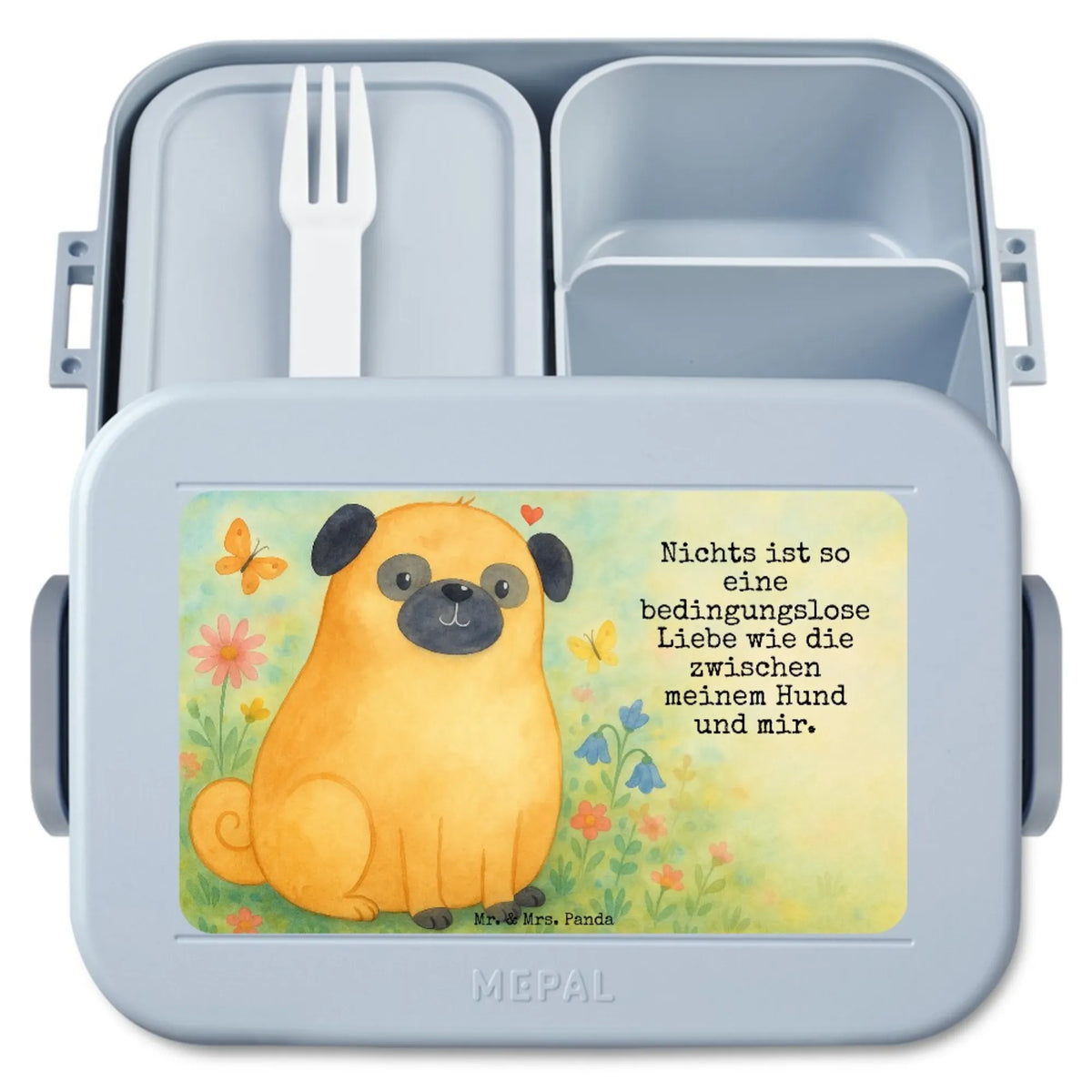 MEPAL Bentobox Mops Design Lebensmittelbehälter, Snackdose, Vesperbox, Jausenbox, Frischhaltedose, Snackbox, Bento Box, Meal Prep Box, Lunchbox, Essensbox, Bentobox, Bento-Brotdose, Essensbehälter, Tierliebhaber, Haustier, Hundemotiv, Hund, Sprüche, Hundebesitzer, Hunderasse, Hundeliebe, Mops, Liebe