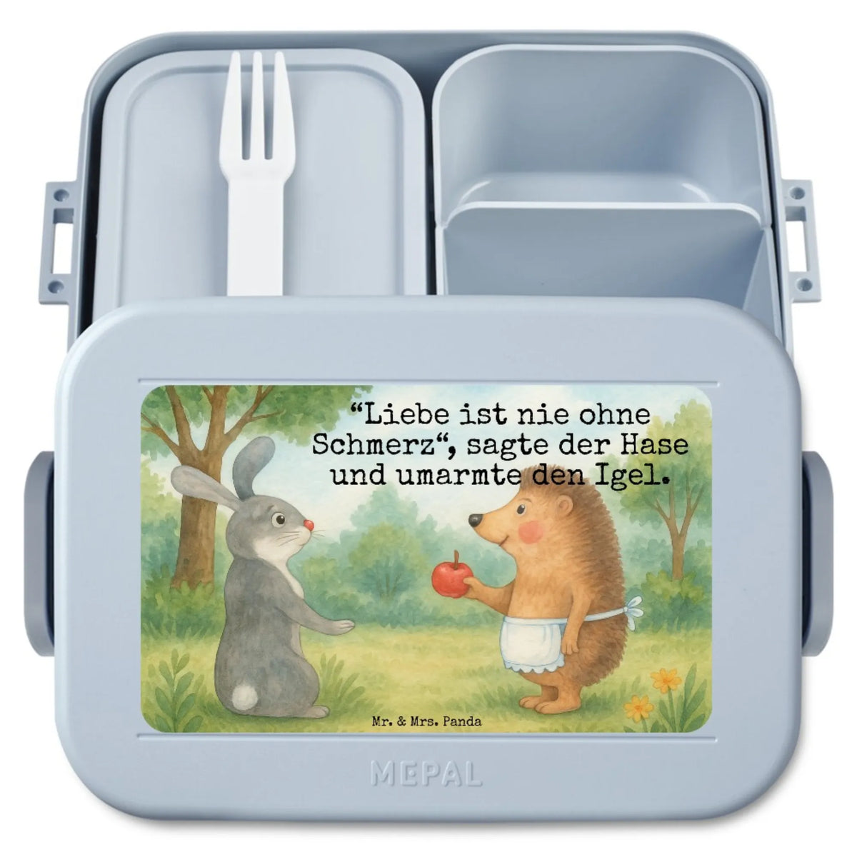 MEPAL Bentobox Hase Igel Design Frischhaltedose, Bento-Brotdose, Lunchbox, Snackbox, Lebensmittelbehälter, Vesperbox, Essensbox, Jausenbox, Essensbehälter, Bentobox, Meal Prep Box, Snackdose, Bento Box, Tiere, Tiermotive, Gute Laune, Lustige Sprüche, Spruch Romantisch, Trennungsschmerz, Trösten, Herzschmerz, Igel und Hase, Liebe Spruch, Liebeskummer Geschenk, Hase, Igel