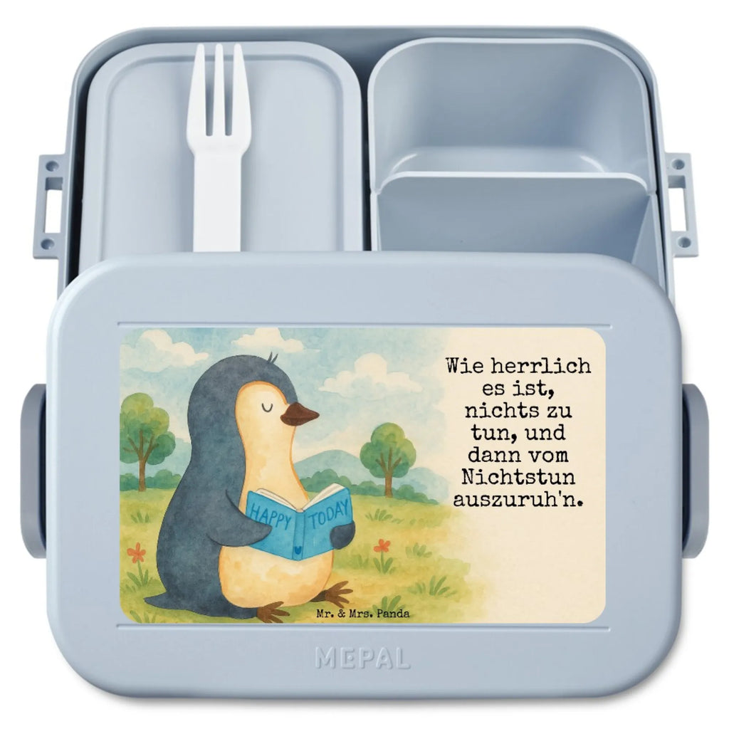 MEPAL Bentobox Pinguin Buch Design Lunchbox, Bentobox, Brotdose, Pinguin, Urlaub, Bücherwurm, Nichtstun, Ferien, Pinguine, Lesen, Faulenzen, Freizeit, Buch