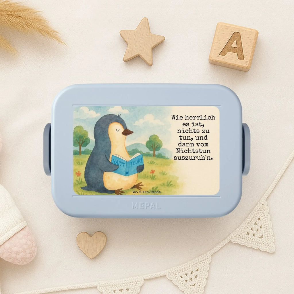 MEPAL Bentobox Pinguin Buch Design Lunchbox, Bentobox, Brotdose, Pinguin, Urlaub, Bücherwurm, Nichtstun, Ferien, Pinguine, Lesen, Faulenzen, Freizeit, Buch