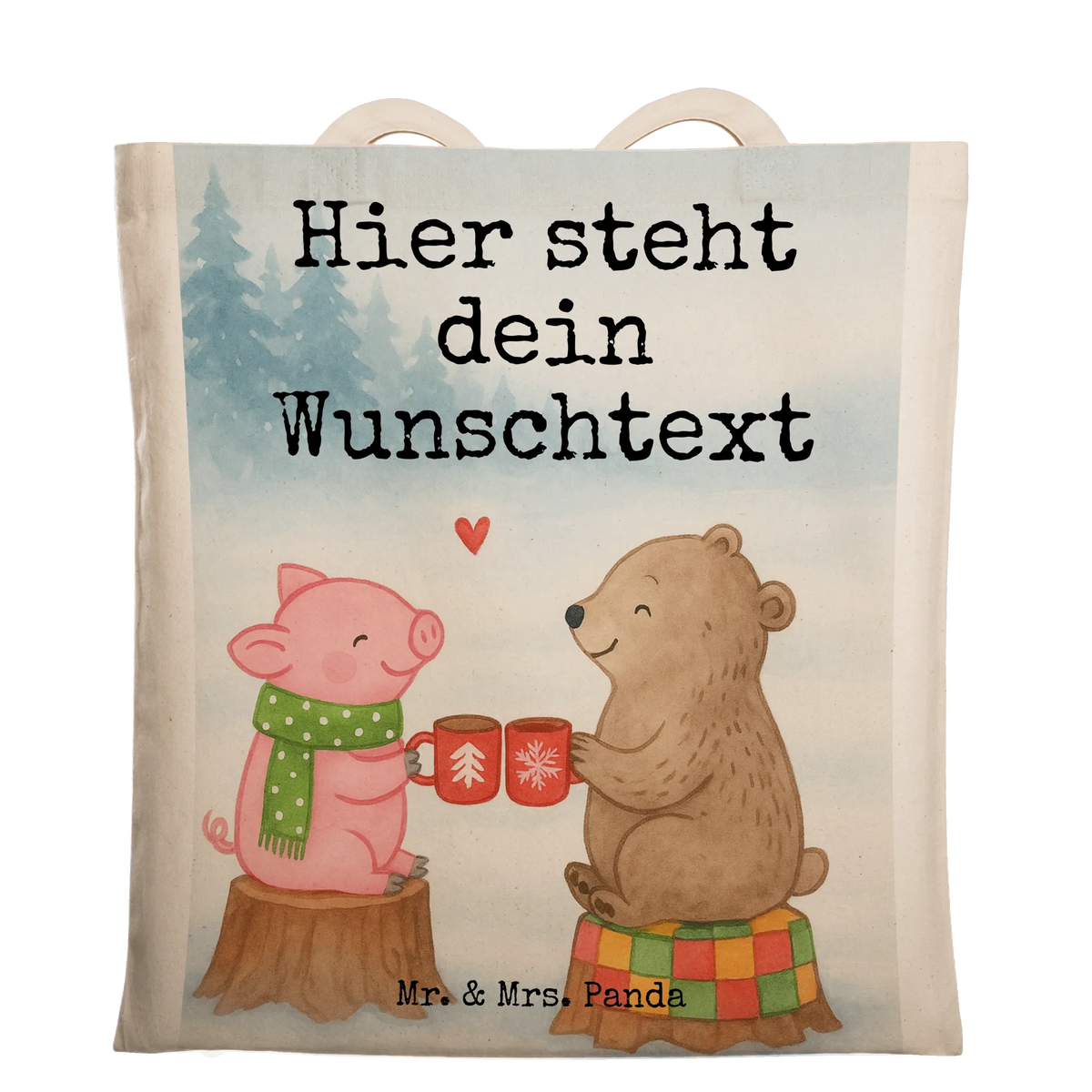 Personalised tote bag Glowing Pig Bash Design Winter, Christmas, Christmas time, snow