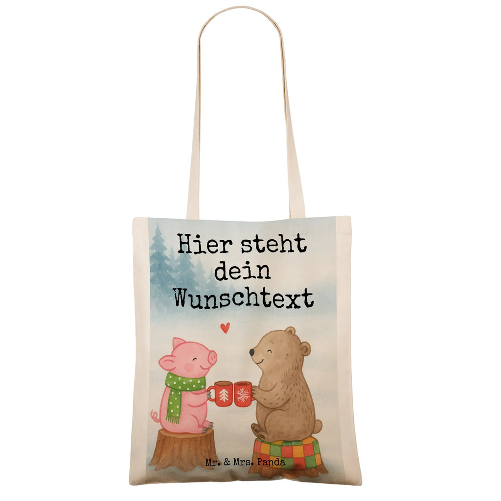 Personalised tote bag Glowing Pig Bash Design Winter, Christmas, Christmas time, snow