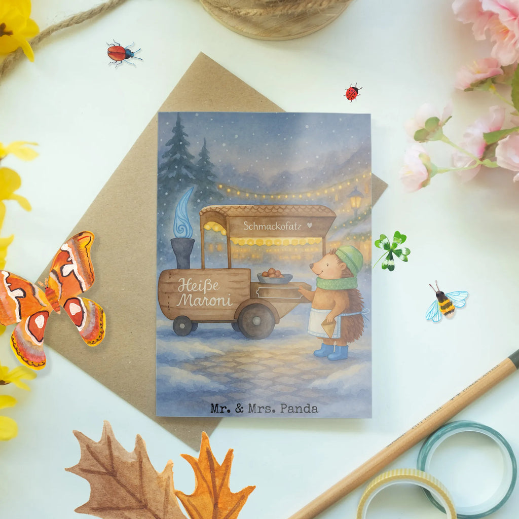 Greetings card hedgehog Chestnuts Design greeting card, folding card, invitation card, wedding card, birthday card, Winter, Christmas, Christmas time, snow