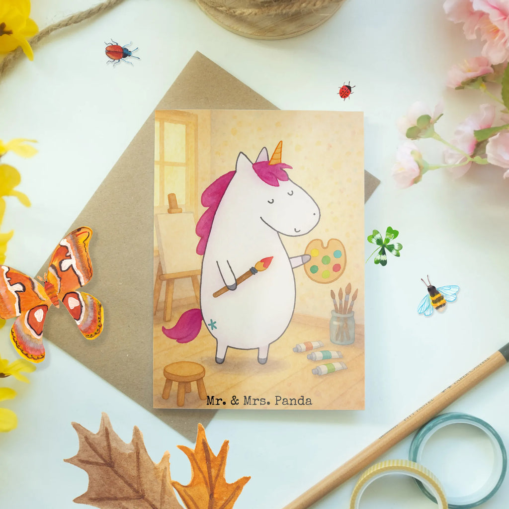 Greetings card unicorn Artist Design invitation card, birthday card, greeting card, folding card, wedding card, unicorn, unicorns, Unicorn, Painter gift, World, Artist present, Gift, Brush, Painting, Drawing, Artist gift, English, Artist, Pen