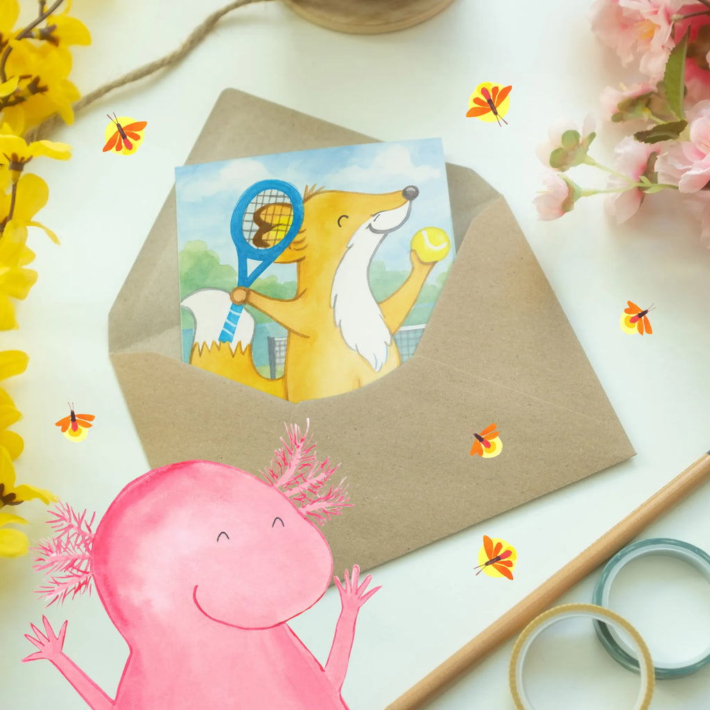 Greetings card Fox play tennis Design Karte, Klappkarte, Einladungskarte, Grußkarte, Ansichtskarten, Geburtstagskarte, Glückwunschkarte, Hochzeitskarte, Geschenk, Sport, Sportart, Hobby, Schenken, Danke, Dankeschön, Auszeichnung, Gewinn, Sportler, Tennis spielen, Tennis Turnier, Ballsportart, Tennisclub, Tennisverein