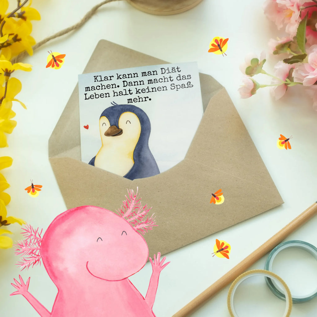 Grußkarte Pinguin Diät Design Grußkarte, Klappkarte, Einladungskarte, Glückwunschkarte, Hochzeitskarte, Geburtstagskarte, Karte, Ansichtskarten, Pinguin, Pinguine, Diät, Abnehmen, Abspecken, Gewicht, Motivation, Selbstliebe, Körperliebe, Selbstrespekt