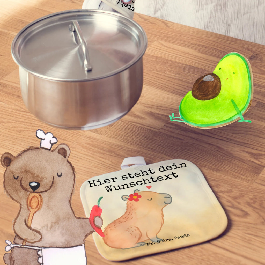 Spersonalizowane rękawice kuchenne Kapibara kwiat Design Motywy zwierzęce, dobra energia, zabawne powiedzonka, zwierzęta