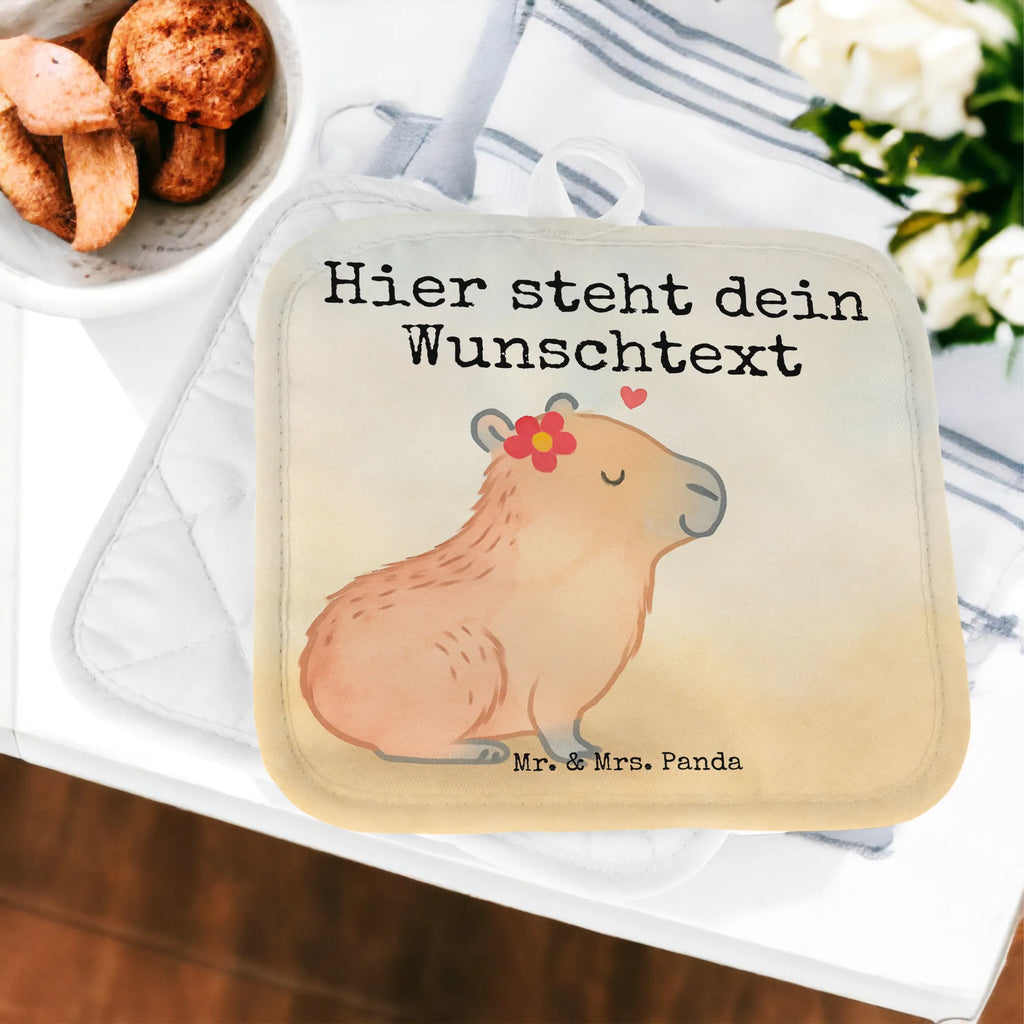 Spersonalizowane rękawice kuchenne Kapibara kwiat Design Motywy zwierzęce, dobra energia, zabawne powiedzonka, zwierzęta