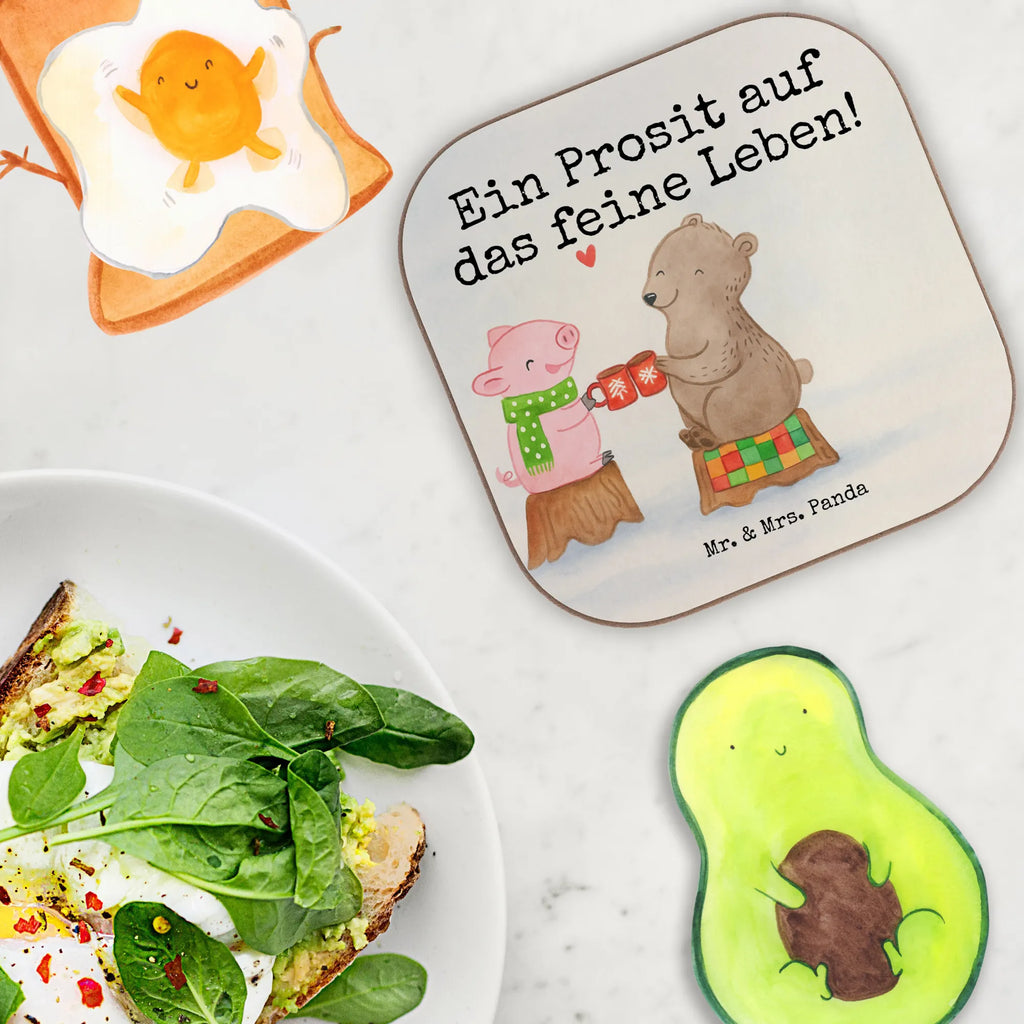 Square coaster Glowing Pig Bash Design gifts, gift, presents, Coasters, breakfast, glass coasters, party, Winter, Christmas, Christmas time, snow