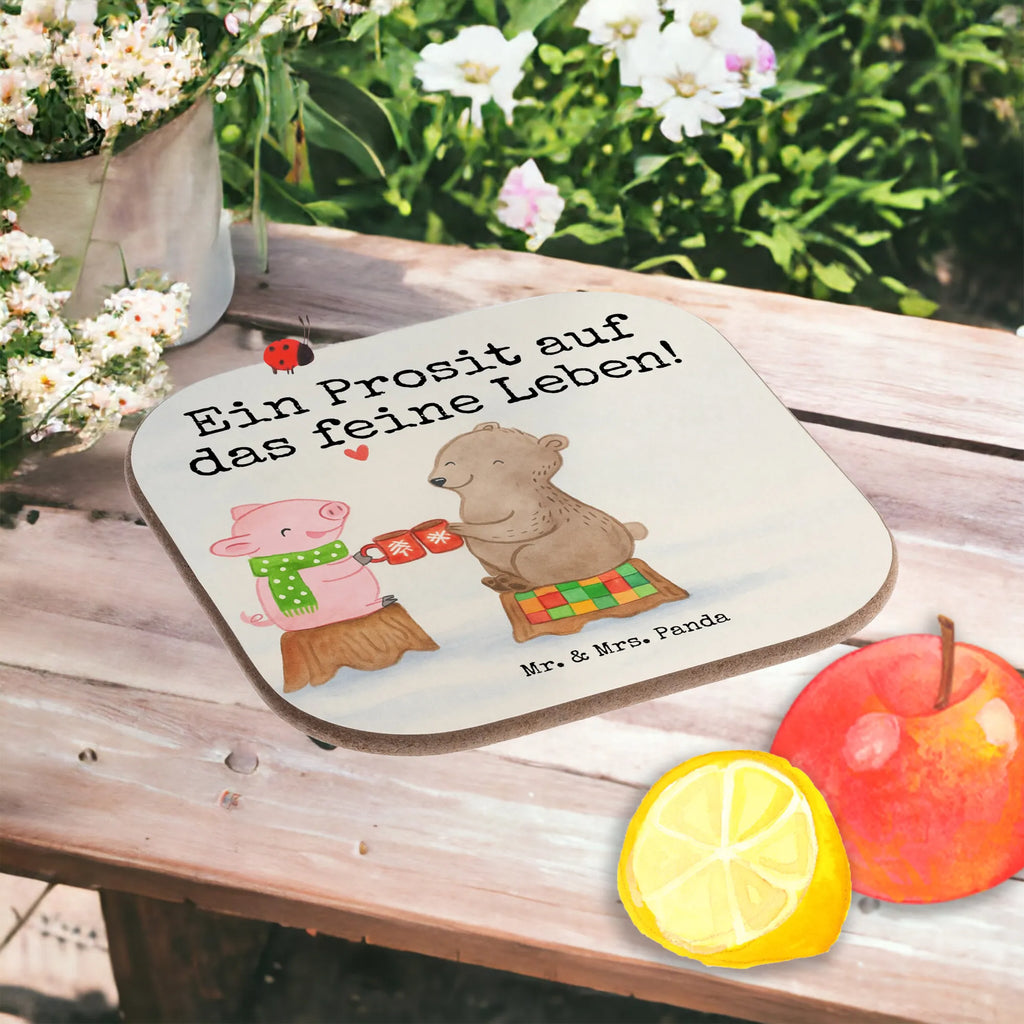 Square coaster Glowing Pig Bash Design gifts, gift, presents, Coasters, breakfast, glass coasters, party, Winter, Christmas, Christmas time, snow