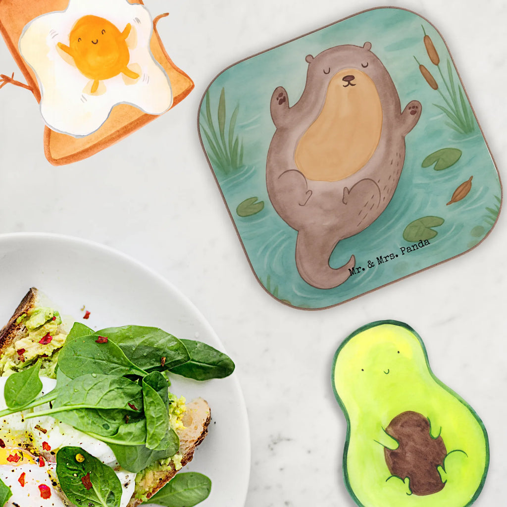 Square coaster otter Embrace Design gift, presents, party, glass coasters, breakfast, Coasters, gifts, otter, marten, sea otter, European otter, water mammal, aquatic animal, baby otter, predator, water, otter gifts, animal lover, gift ideas for animal lovers, animal, mammal, water animal, gifts for people in love, Otter Sea Otter Lake Otter