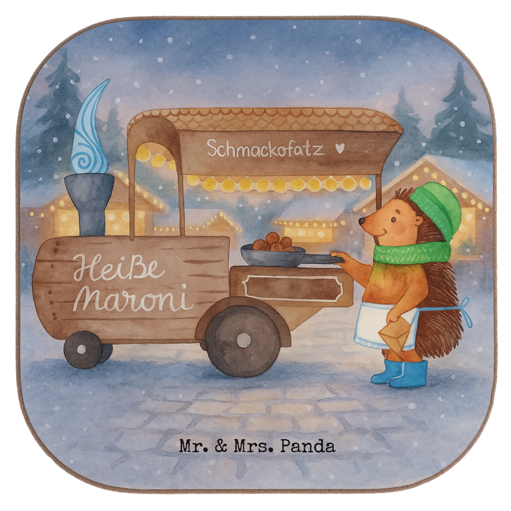 Square coaster hedgehog Chestnuts Design breakfast, gifts, Coasters, glass coasters, party, presents, gift, Winter, Christmas, Christmas time, snow