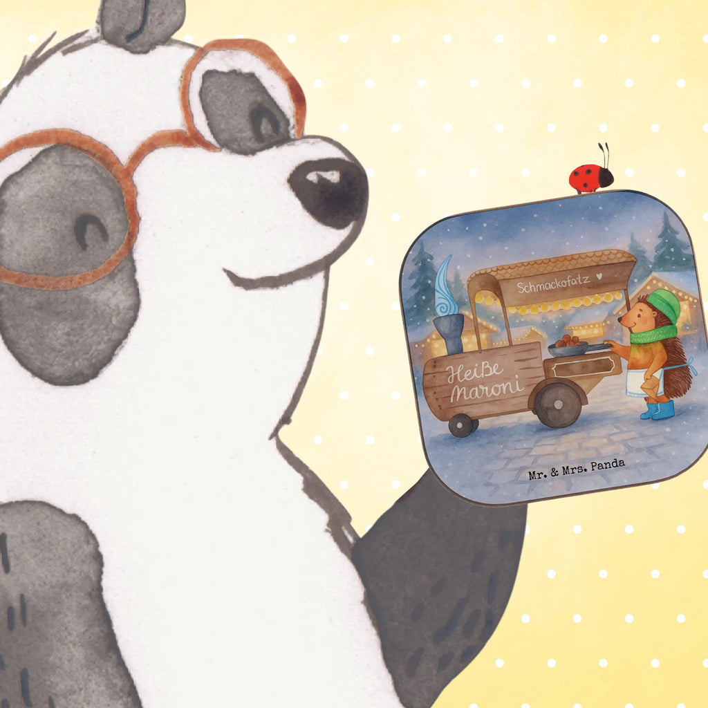 Square coaster hedgehog Chestnuts Design breakfast, gifts, Coasters, glass coasters, party, presents, gift, Winter, Christmas, Christmas time, snow