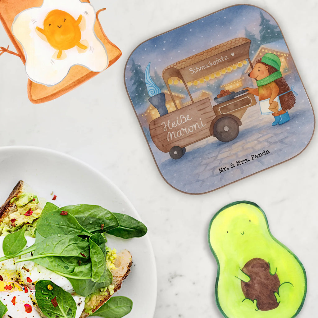 Square coaster hedgehog Chestnuts Design breakfast, gifts, Coasters, glass coasters, party, presents, gift, Winter, Christmas, Christmas time, snow