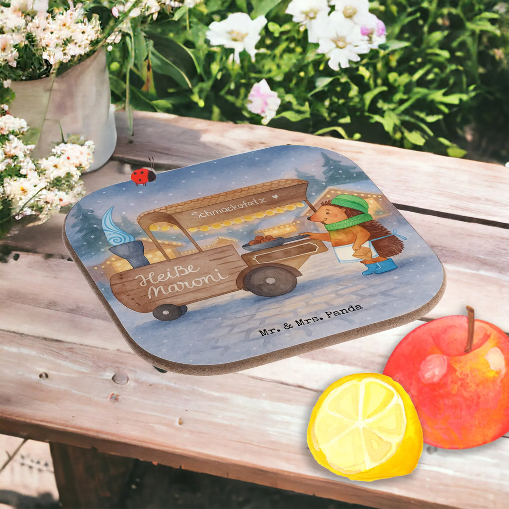 Square coaster hedgehog Chestnuts Design breakfast, gifts, Coasters, glass coasters, party, presents, gift, Winter, Christmas, Christmas time, snow