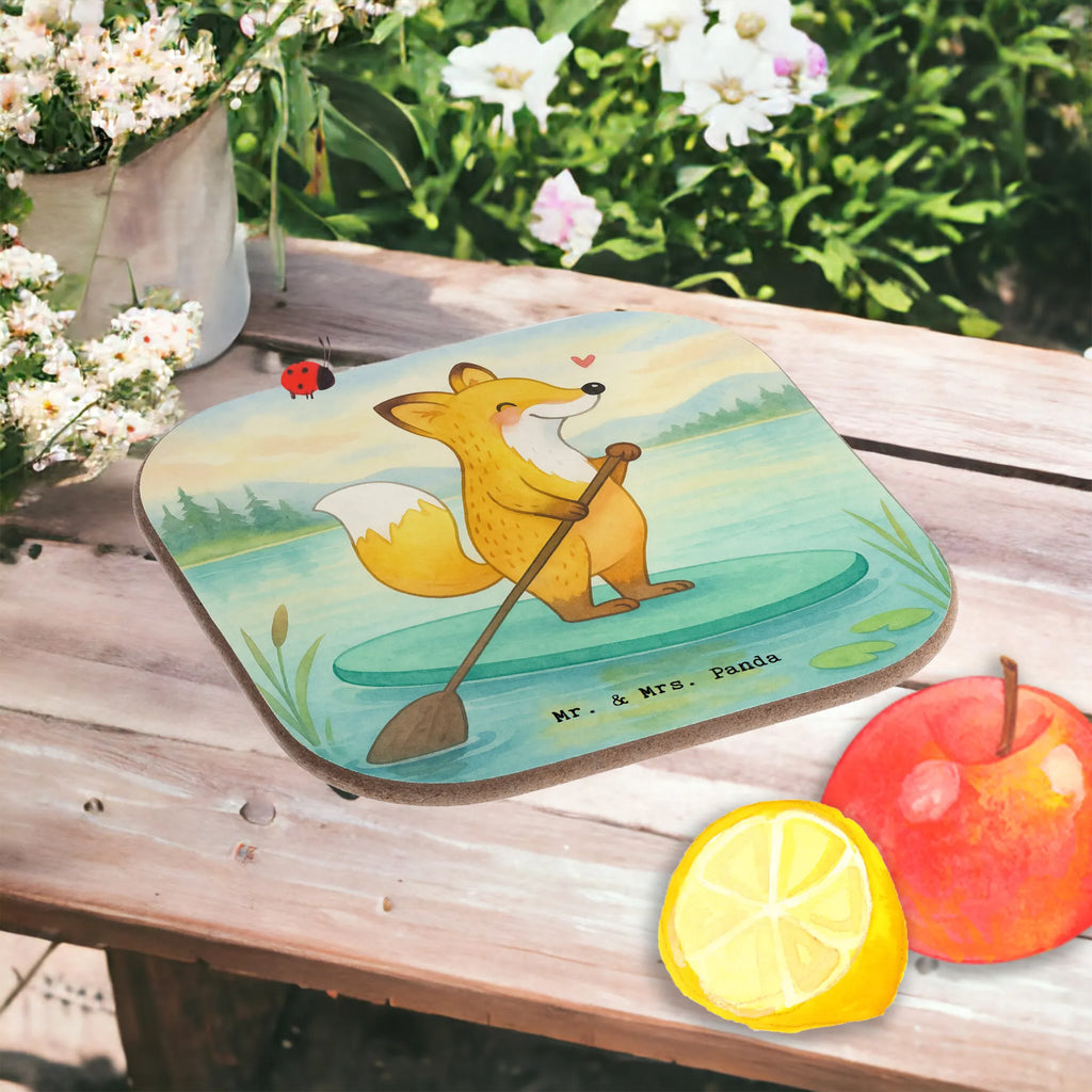 Square coaster Fox Stand up paddling Design party, presents, glass coasters, gifts, gift, breakfast, Coasters, Gift, sport, hobby, giving, thank you, award, profit, athlete, subben, stand up paddle, SUB, Paddle Boarding, Stand Up Paddling