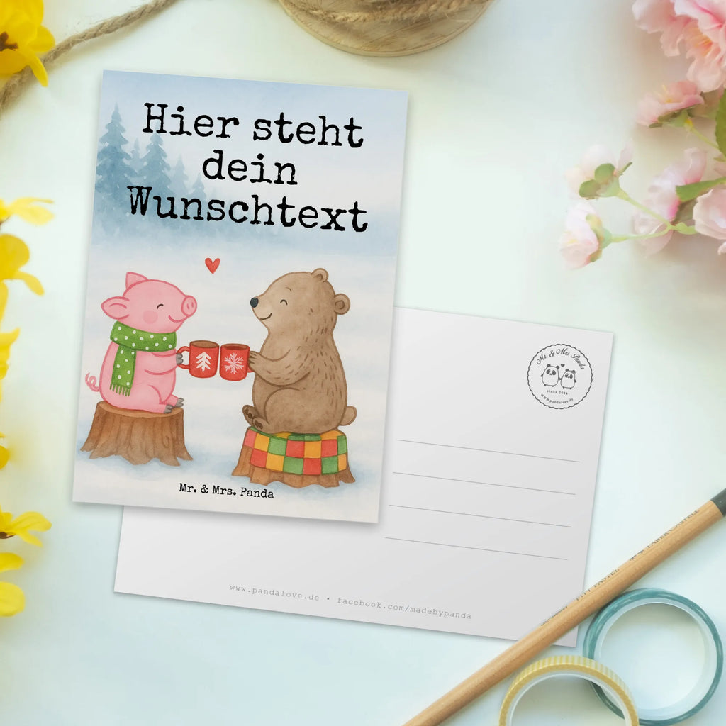 Personalised postcard Glowing Pig Bash Design Winter, Christmas, Christmas time, snow