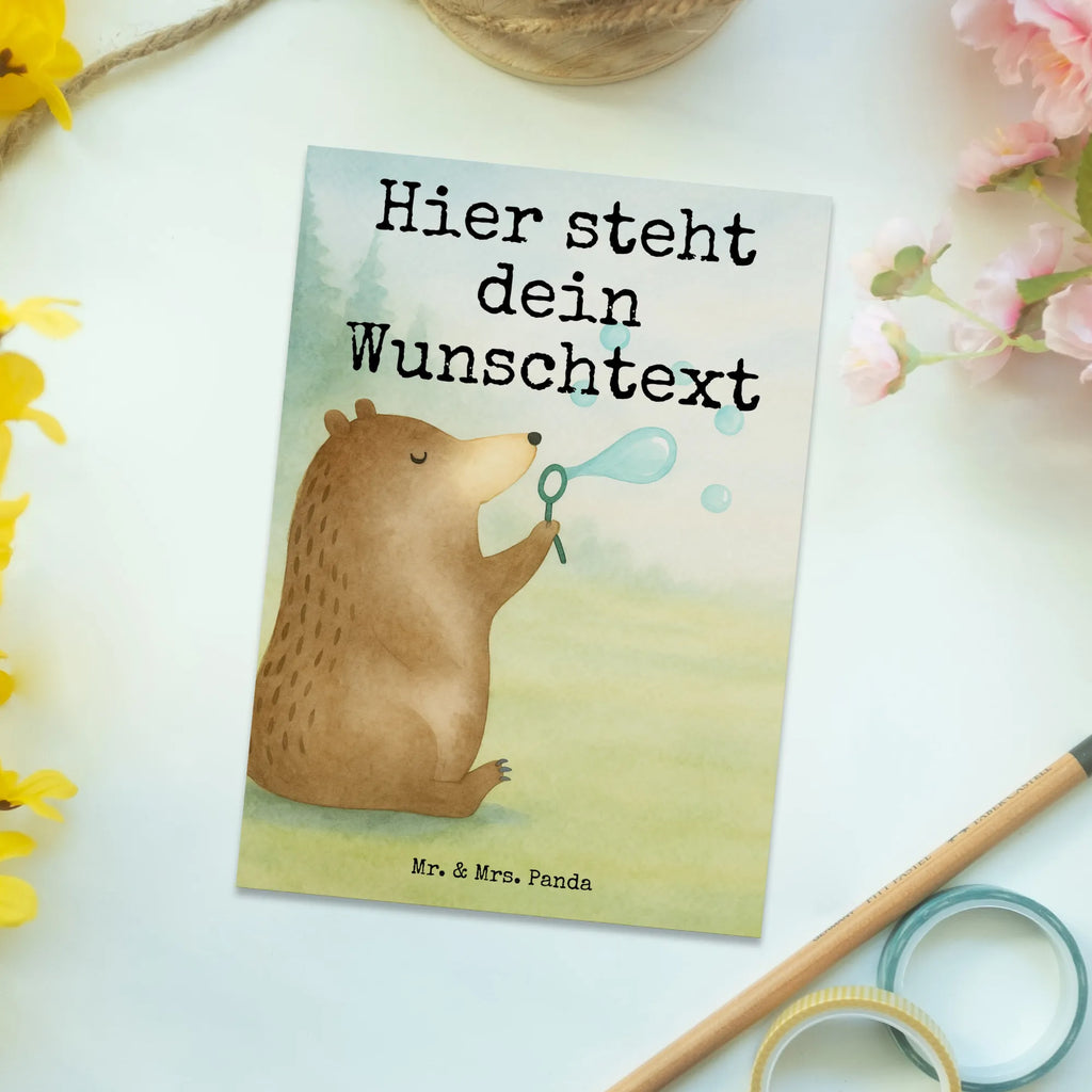 Personalisierte Postkarte Bär Seifenblasen Design Einladung mit Namen, Ansichtskarte mit Namen, Geschenkkarte mit Wunschtext, Ansichtskarte mit Wunschtext, Grußkarte mit Namen, Postkarte personalisierbar, Geschenkkarte mit Namen, Grußkarte mit Wunschtext, Postkarte mit Wunschtext, Einladung mit Wunschtext, Postkarte mit Namen, Karte mit Wunschtext, Postkarte bedrucken, Karte mit Namen, Bär, Teddy, Teddybär, Seifenblasen Bär Lustig Sein Glücklich Traurig Happy