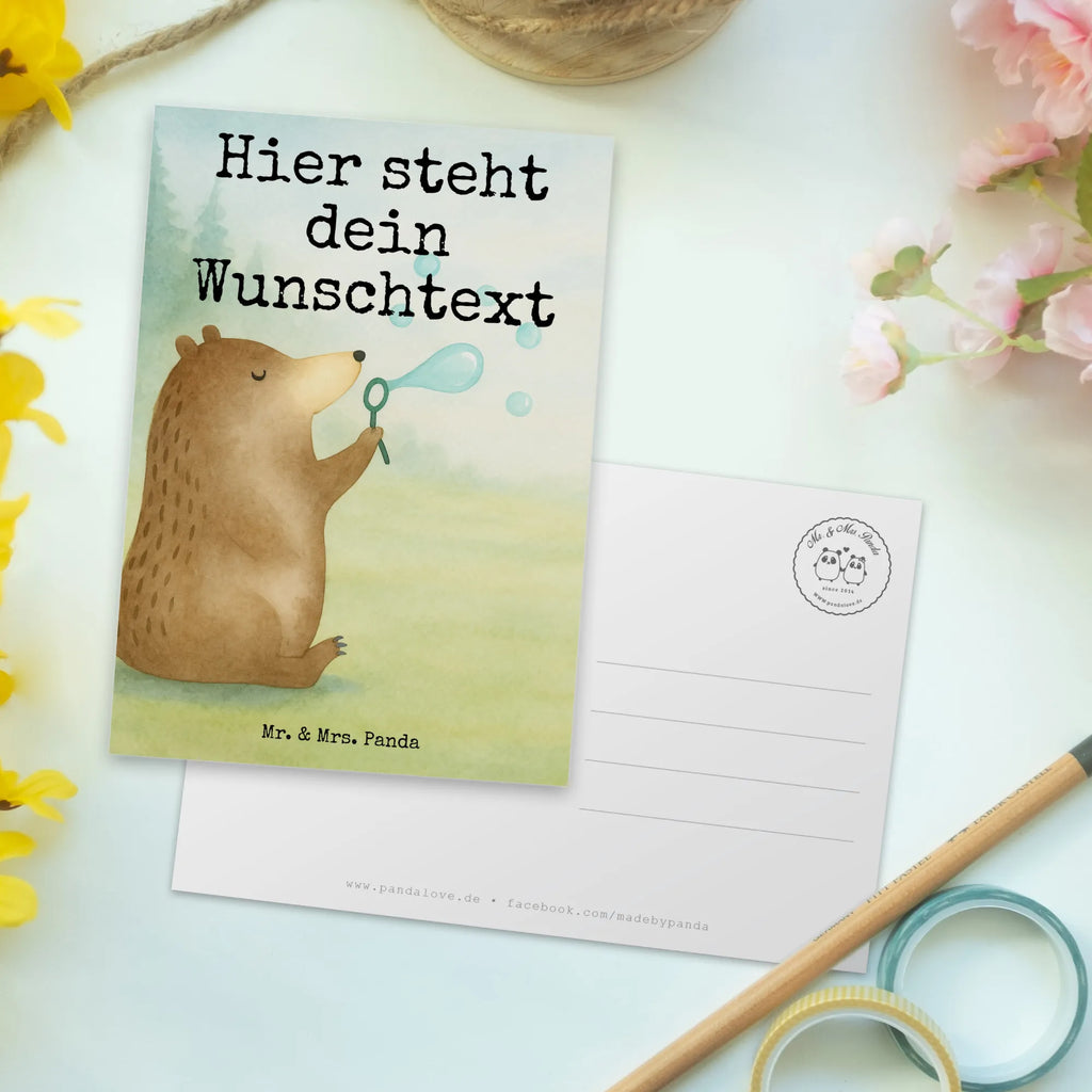 Personalisierte Postkarte Bär Seifenblasen Design Einladung mit Namen, Ansichtskarte mit Namen, Geschenkkarte mit Wunschtext, Ansichtskarte mit Wunschtext, Grußkarte mit Namen, Postkarte personalisierbar, Geschenkkarte mit Namen, Grußkarte mit Wunschtext, Postkarte mit Wunschtext, Einladung mit Wunschtext, Postkarte mit Namen, Karte mit Wunschtext, Postkarte bedrucken, Karte mit Namen, Bär, Teddy, Teddybär, Seifenblasen Bär Lustig Sein Glücklich Traurig Happy